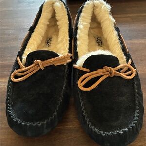 UGG Black Suede Dakota Moccasins with Tan Laces - 7